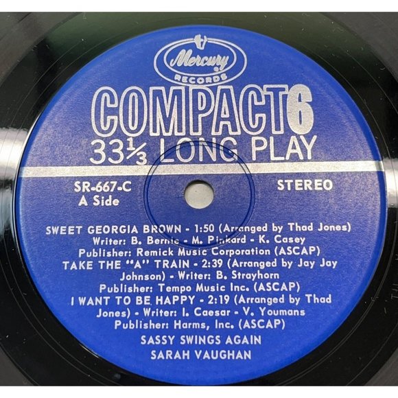Sarah Vaughan Sassy Swings Again Compact 33 Jukebox 7" Record Mercury SR-667 - Picture 3 of 9